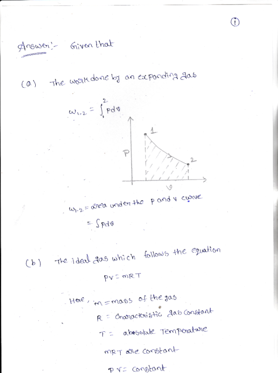 Answer- . Given that cas the work done by an expanding das pand curve . W1.2= area under the - Sodo follows the equation (b)