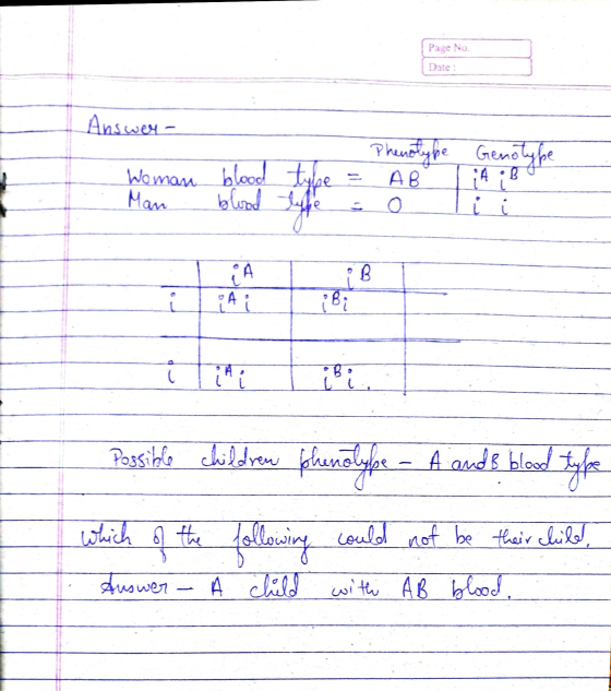 Page No. Answer - Phenotype Genotype B Woman blood type L Man blood life AB 0 i B A AL Bi L ni iBi Possible children children