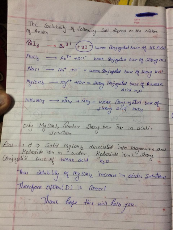 Date: Page The alubilky follauing Salt dapend on the Nakre e Anien Bilz weak Centugaliel base of HE Add +31 Aucl3 weak Cenjug