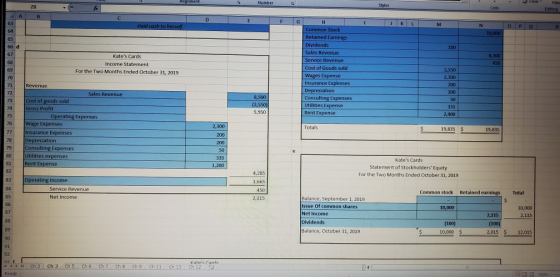 Augnment Number Styles D 63 Pald cash to herself 66 d Kates Cards Income Statement For the Two Months Ended October 31, 2019