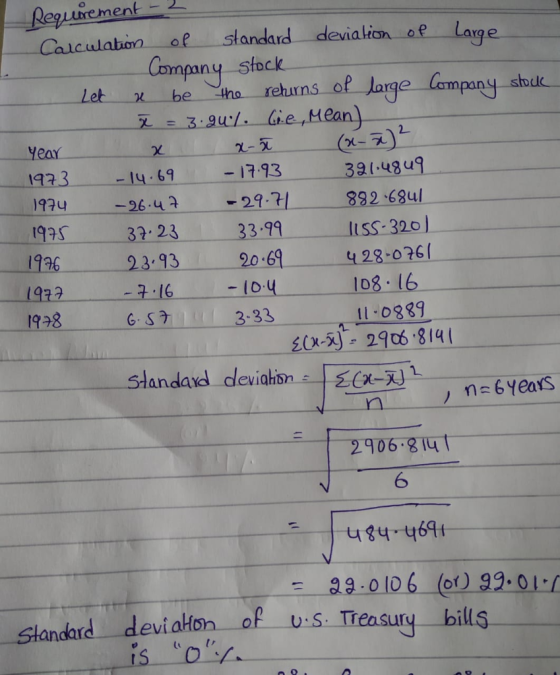 stock Requirement - 2 Calculation of standard deviation of large Company stock Let u be the returns of large Company X = 3.94
