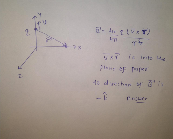 True 2 T B = 40 q (V x H) UTI 8 xx 83 vx8 is into the Plane of paper Z so direction of B is K Answer