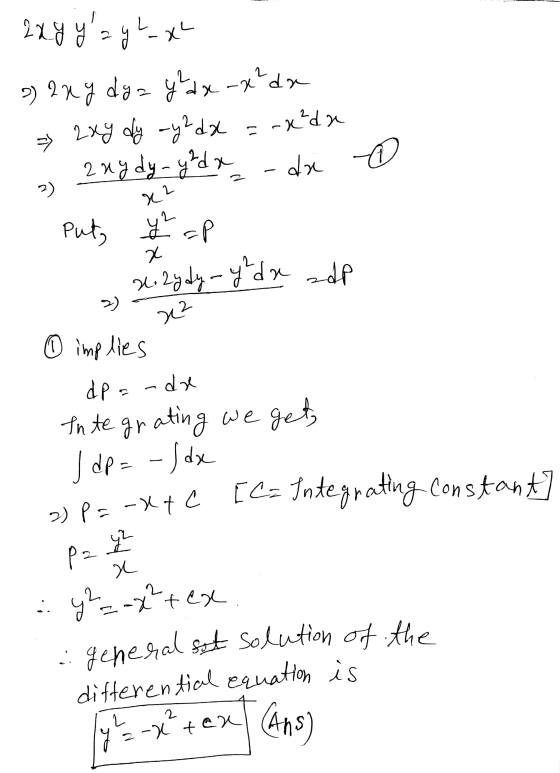 general sot solution of the 2xy y ya gha gl_xh 2 2) ang dyaghdx-x²da » 2xy dy ay2dx zny dy-yhd x -da = -x²da a 2 2) x2 2 Put