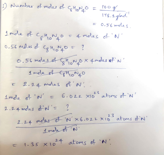 Number ot meles st toog 4 11 ITS. 2 gnd = 0.56meles mdle of c NO So 4 = 4 mslec of N NO o.56 mdes ot CHNOx 4mdes st N 8 Yo 4