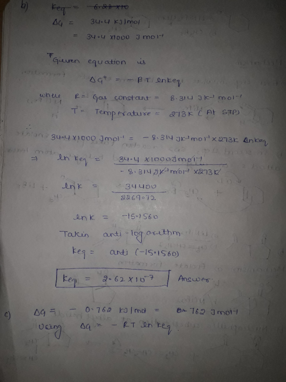 Keq= 24 = fr&xto 34.4 kamol odno 34.4 xlooo 7 moly Geren equation is • Doro PT enkeq. lord pe where Ra Gas constant = 8.314 I