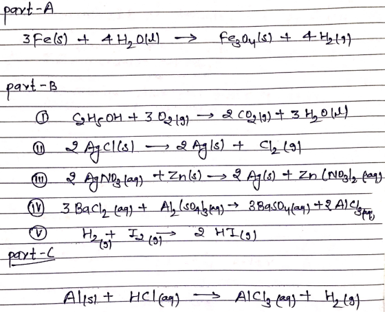 part -A 3Fe(s) of 4 H₂ Old) → fegayls) + 4H₂17 part-B B 64120H +_3 09.199 – 200,49) + 3 H, Olly 2470|(8) de Agls) + Cl2 487 U