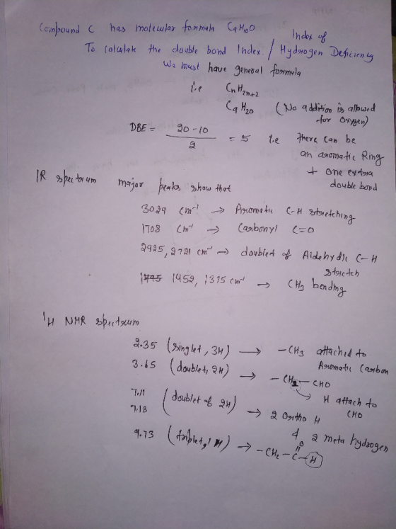 Compound C has molecular formula Cahoo Inder of To calculate the double bond Index. / Hydrogen - We must have general formula