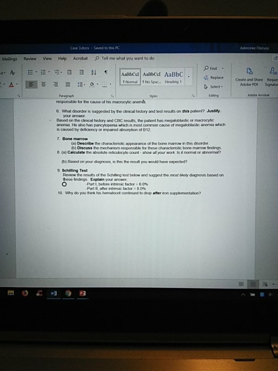 Aderonke Olatun Case 3.dock-Saved to this PC View Help Acrobat Tell me what you want to do Review Mailings OFind EE a Ap AaBb