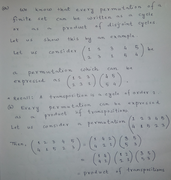 a (a) know that finite set can be every permutation of written as cycle of disjoint cycles. as product Let us show this an ex