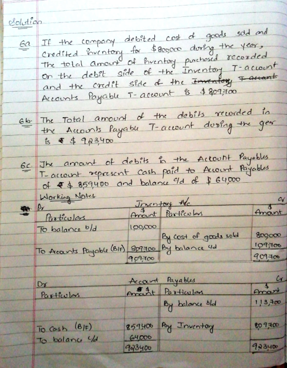 Solution 6a If the company debited cost of goods sold and Credited inventory for $800,000 during the year, The total amount o