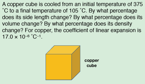 A copper cube is cooled from an initial temperature of 375 °C to a final temperature of 105 °C. By what percentage does its s