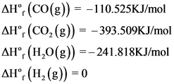 ΔΗ, (co(g)) = -110.525KJ/mol
ΔΗ°(Co, (g)) = -393.509KJ/mol
ΔΗ”, (H,0(g)) = - 241.818KJ/mol
ΔΗ°, (Η, (g)) = 0