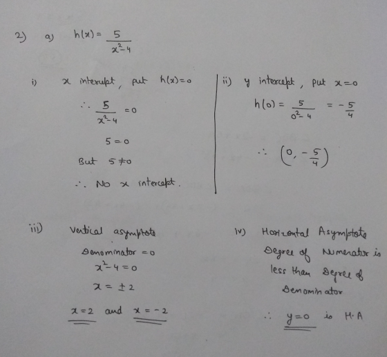 hlx) 5 2) mterulpt i) y intercapt , put -o put hlx)o = (14 o2 4 4 5 0 But intercapt . No Vatical asympteta )Hoiental Asymptet
