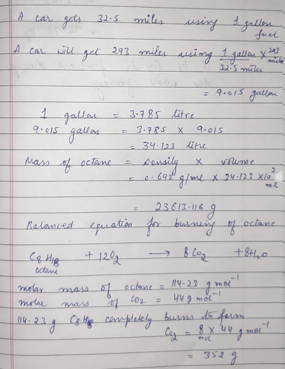 A car gets 32.5 miles A car will using & gallon - fuel uring 1 gallan x 293 32.5 miles get 293 miles = 9.015 gallon) 1 gallon