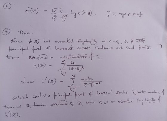 z f(2) er lag«<en). fx magiczne Log 4 m. True Since h (2) has essential singularity at 2=to, so & Geff principal part of Laur
