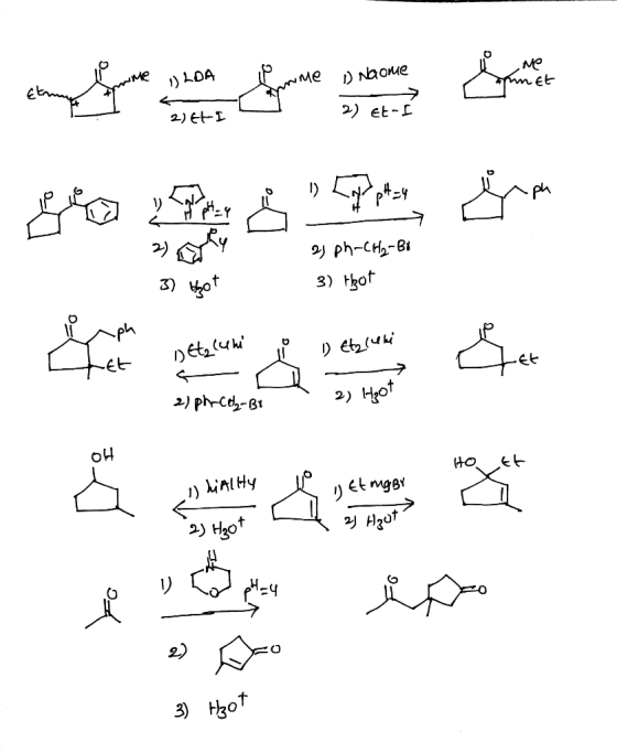 ch wme 12DA inime D Naome net 2) Et I 2) Et-I 2) ph-CH₂-Bi 3) thot 37 tot Detalen i D Etzieki Let 2) ph-C-BY OH Ho ! 1) MATHY