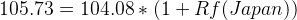 \large 105.73 = 104.08 * (1+Rf(Japan) )