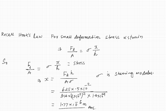 Recal Hooks Law For Small dafos atin stress strain F A Stress Moduls Fth is Shening A _2 625x-5xD 3ax2x)x 4x -77D
