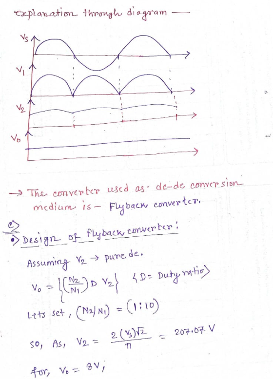 explanation through diagram 1 V₂ Vo The converter used as de-de conversion medium is - Flybaew converter. Design of flyback,