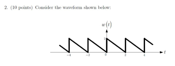 2. (10 points) Consider the waveform shown below: w(t) 2 w t -4 -2 0 2