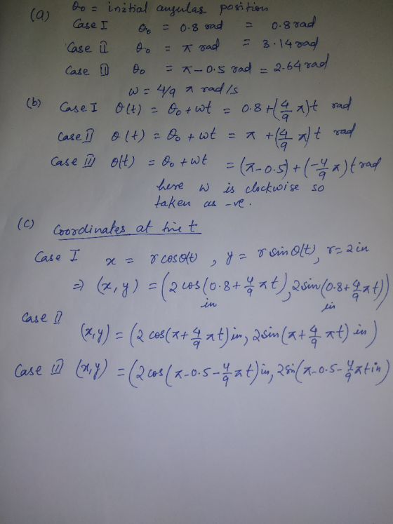 (a) to = initial angulas positions Case I o = 0.8 rad = 0.8 rad Case a do = t rad = 3.14 god Case D to = -0.5 rad = 2.64 rad