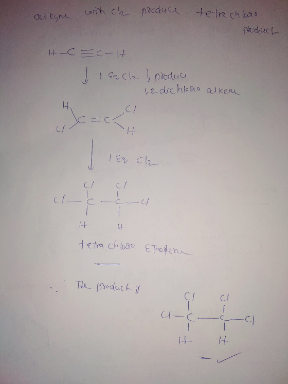 aurine with cl2 pocance to the chloo product H-CEC-lt J I Cache & produce 12 dichloro alken H Ea cl clc cu It H tetra chlogo