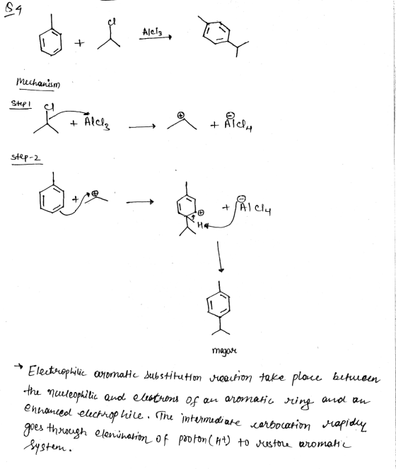 S4 eľ Alerg + Mechanism Step! + Alela + Al Ridh step-2 dere & Alely Hat major and an Electrophilic avomatic substitution reac
