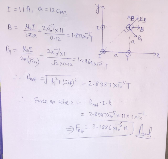 I =11A, a = 12 cm 5 В 75g B = Mo I = 2x10²x11 I B zna = 1.833X10 T 0.12 В B = lot axiaxil - I a x =122964X105 T J2X0012 20655