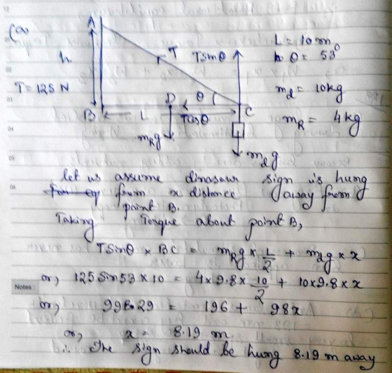 Com 0 hu T Tamp 0.53 TIRSN fo md long ma- 4 kg mag dinosaur Torque point B, Sign us foney from be distance powo point B. Taki