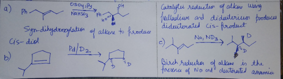 Fdchosa Ph Catalytui reductuor dalkn usng eladium and diduderium preduca dideuiterated Cis-froduct Na, ND3 Ph Na HSO3 Syn-dih