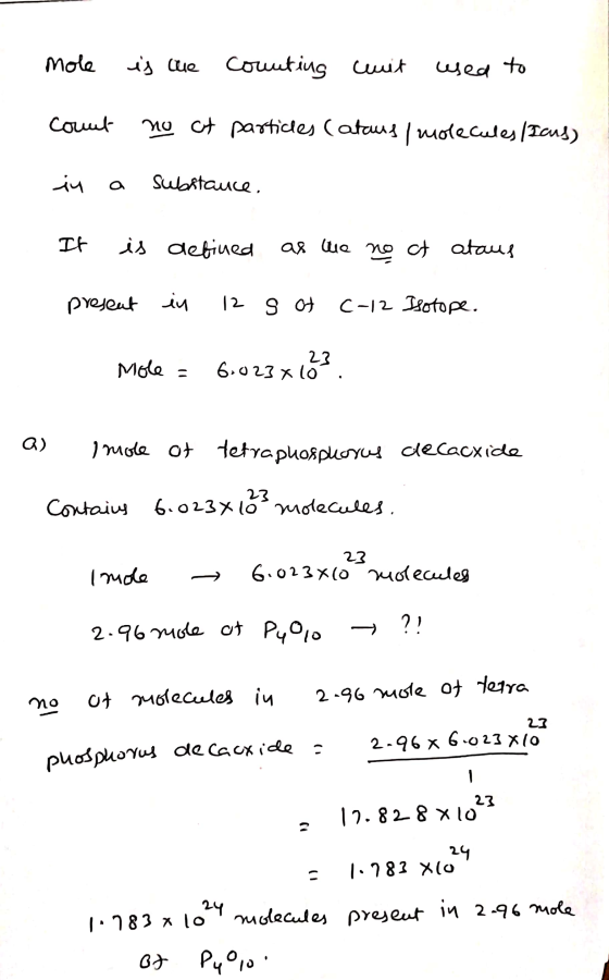 mole is the counting wit used to count no et particles (ataus / molecules/Icus) in a substance, It is defined as the no ct at