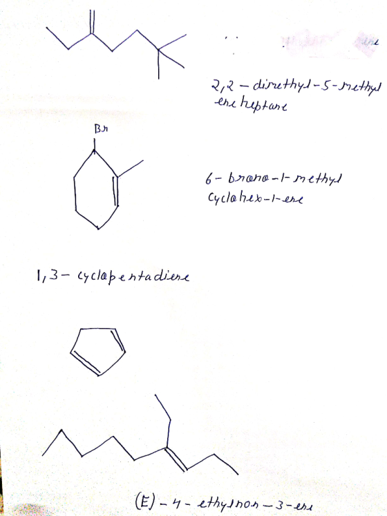2,2-dimethyl-5-methyl the heptune Br 6- brano -|-methyl Cyclohex-rene 1,3- cyclabenta diene M (E)-4-ethylnon-3-ene