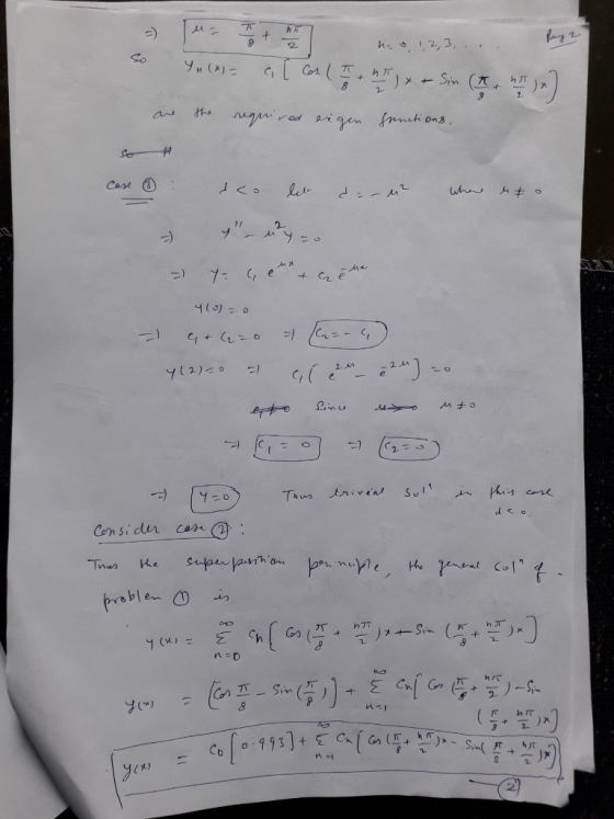h o, 1,2,3,.. so Julki= al cos ( 7 + 7 ) x + Sin ( are the required eigen functions, I ) ) Case : dco let denuh where ut. = =