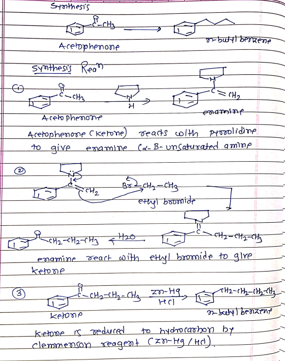 Syothesis ECH₂ 3 so bwth berkene Acetophenone synthesis Rean Egan CcH3 N CH₂ H enarmine Acetophenone Acetophenone (ketone) re