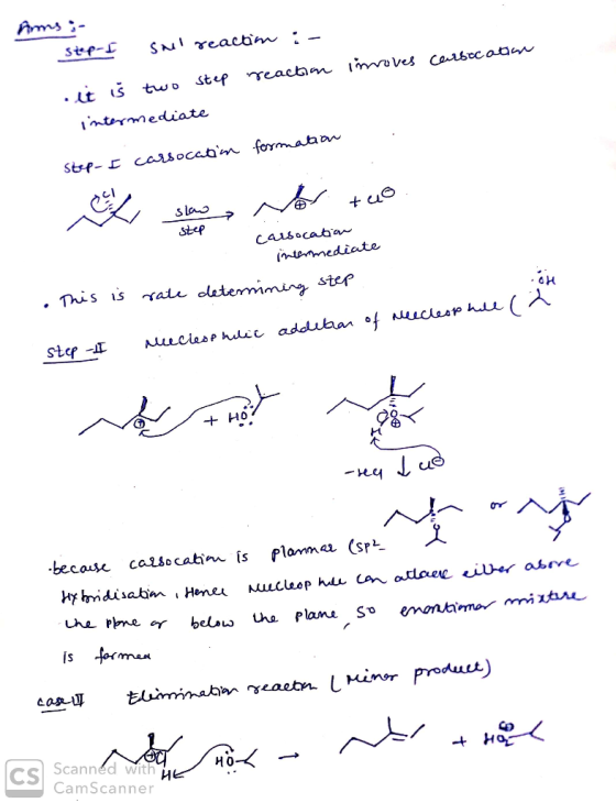 Ams SN Yeactim:- stp- reachn iwoves Carbecaun two Step ntermediate Strp- Carsocatm formataon slas +uo Step CALSocaban ntenme
