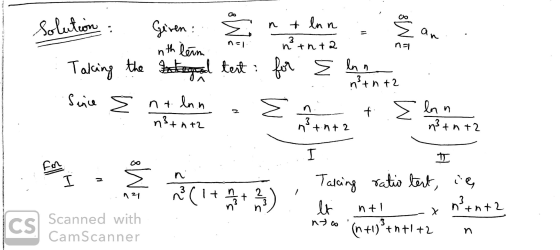 n Solution : Seneste long fan nth lern t२ or . E lnn nitn. . Taking the entegodt Since I nt. ln. n a n3+n+2 .. t. s Inn ntnt2