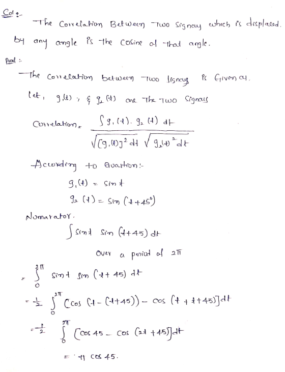 Cole displaed The Coelation Betuen Two bany angle fs -the CoSine ohad angle. Picol The coe Calion betwecn too Civen ay ane Te