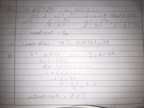 Y=2x 4,314 x2=4 / Red ade). 27 1 real rent = 1/6 I Cabor share= 75% = 0.75(2)=105 O I 26-3r. c= 0.840 G) 4=C+It 2 Floot leth