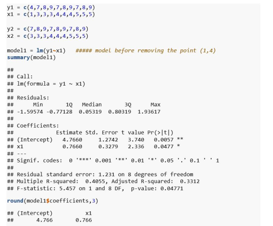 y1 = C(4,7,8,9,7,8,9,7,8,9) x1 = C(1,3,3,3,4,4,4,5,5,5) y2 = c(7,8,9,7,8,9,7,8,9) x2 = c(3,3,3,4,4,4,5,5,5) ##### model befor