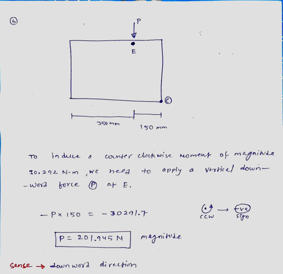 P E 350 mm 150 mm TO in dulce a counter clockwise moment of magnitude apply a Vertical downa af E. 30.292 Nom we need to ) -