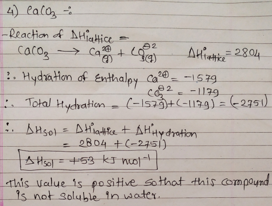 4) Caloze -Reaction of a Hiattice = caco - Candy + logg Alliattice 2804 ?. Hydration of Enthalpy ca20 = -1579 I coo2 = - 1179