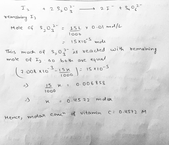 - Iz +25.02- 2 I- + Suo? remaining Iz Mole of so2 = 15L x 0.01 mol/l 1000 = 15xios mole This much of so2 is reacted mole of I