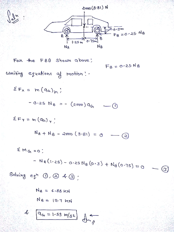 2000 (9-81) N Sorum FB=025 NB SIS SIB T 1.25m 0.75m . For the FBD shown above; FB = 0.25 NB woriting equations of motion ? -