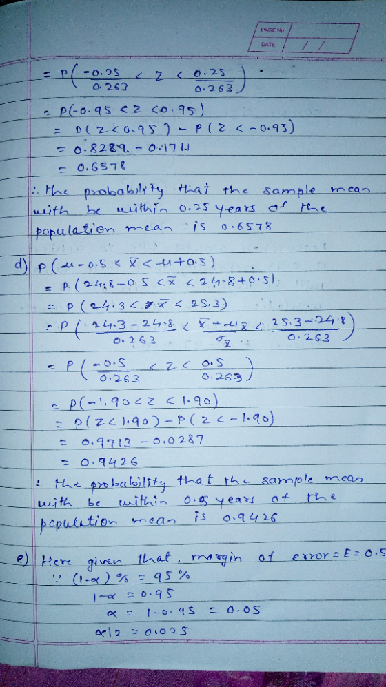 DATE 0. 263 o 263 tas probabsly that the sample mean uith be wuthia o.2s years of H popula tio reani 0.6 S78 O 263 o26 3 .971
