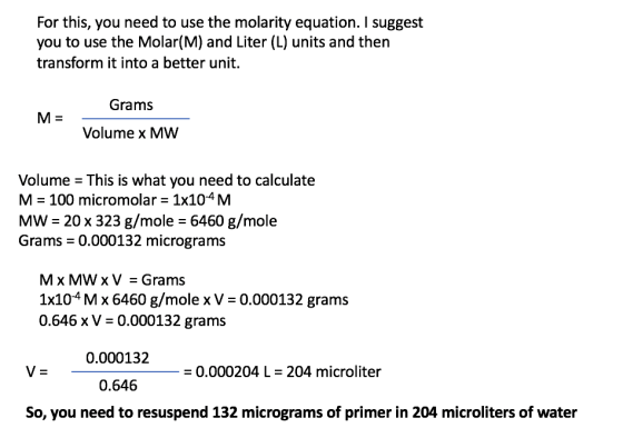 For this, you need to use the molarity equation. I suggest you to use the Molar(M) and Liter (L) units and then transform it