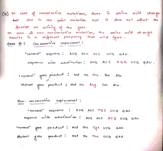 (B) On case is amino aod change does not affect the due + function conservative mutations, there to the point mutation but ac