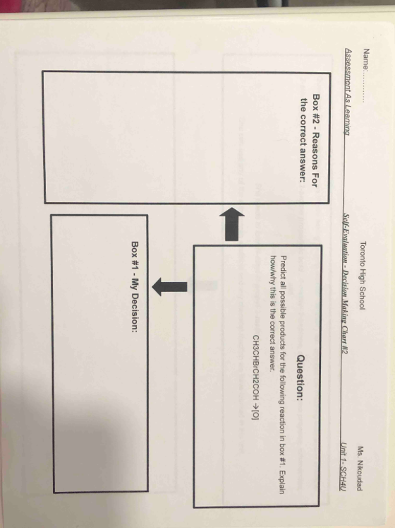 Name: Toronto High School Ms. Nikoudad Assessment As Leaming Self-Evaluation - Decision Making Chart #2 Unit 1 - SCH4U Box #2