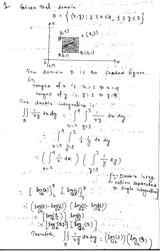 I Given that domain is ! si C D = f (x, y): 2 X 14, 12 y 234 A60B (4,1) - tx The domain D is the Shaded figure o - line range
