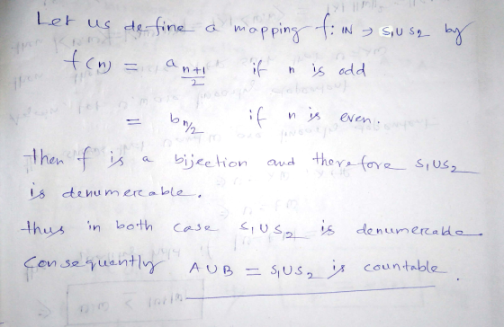 Let us de fine a mapping in Suso by f(n) = antot if n is odd - if n is even more then it is a bijeetion and therefore S, US,