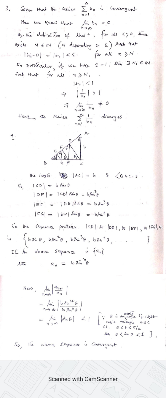 3, Given that the series I bn convergent mal Then n D E) such that for all M>N we know that lin bo By the definition of limit